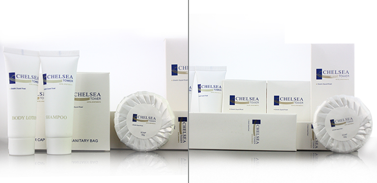 Kit descart&aacute;vel de comodidades de hotel