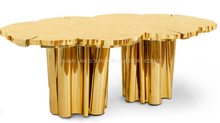  Móveis modernos de luxo titânio dourado 304 mesa de jantar de aço inoxidável