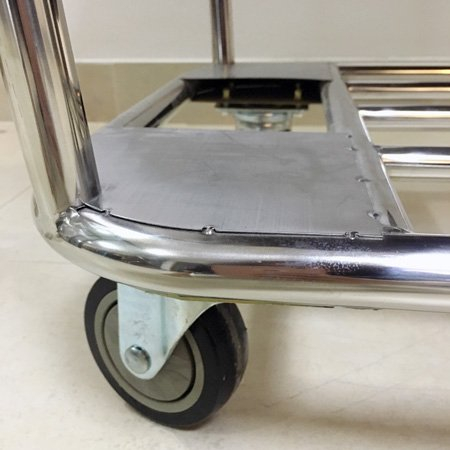 Carrinho de lavanderia de aço inoxidável com rodas para limpeza de hotel
