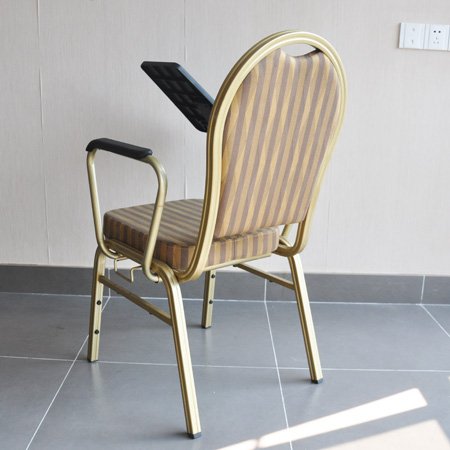 cadeira de banquete de alumínio empilhável para hotel com mesa de escrita