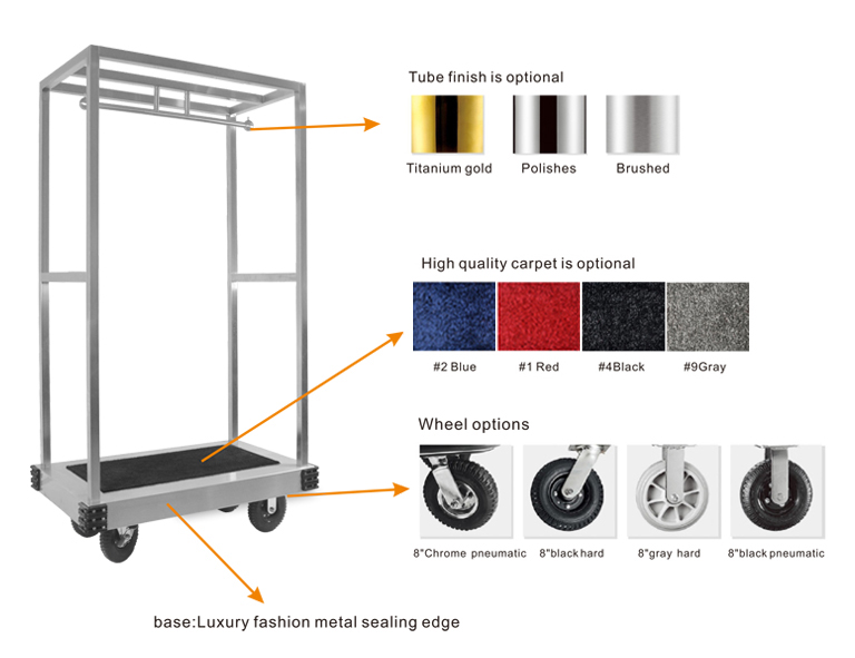 carrinho de bagagem em a&ccedil;o inoxid&aacute;vel 304 para hotel
