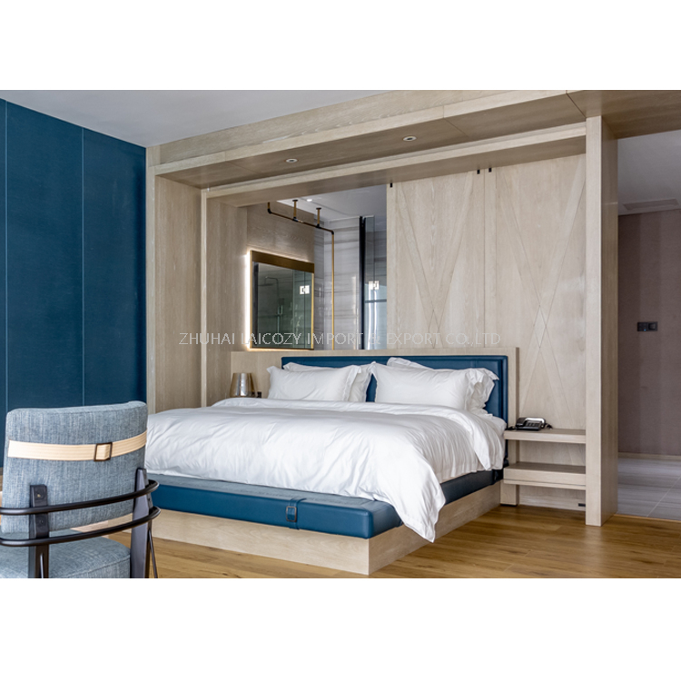Conjunto de móveis de quarto de cama de hotel estrela de madeira de design simples 