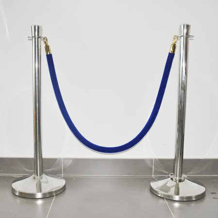 Corda de veludo com gancho de acabamento polido de cor azul usado no poste da barreira do poste da fila de controle de multidão